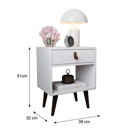 Imagem de Mesa de Cabeceira Mesinha Para Quarto 1 Gaveta Puxador em Couro Ravenna