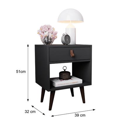 Imagem de Mesa de Cabeceira Mesinha Para Quarto 1 Gaveta Puxador em Couro Ravenna