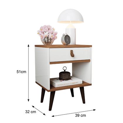 Imagem de Mesa de Cabeceira Mesinha Para Quarto 1 Gaveta Puxador em Couro Ravenna