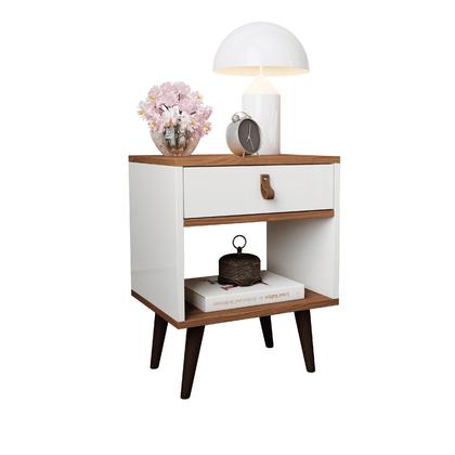 Imagem de Mesa de Cabeceira Mesinha Para Quarto 1 Gaveta Puxador em Couro Ravenna