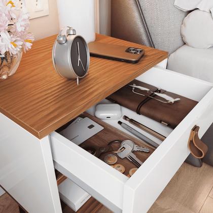 Imagem de Mesa de Cabeceira Mesinha Para Quarto 1 Gaveta Puxador em Couro Ravenna