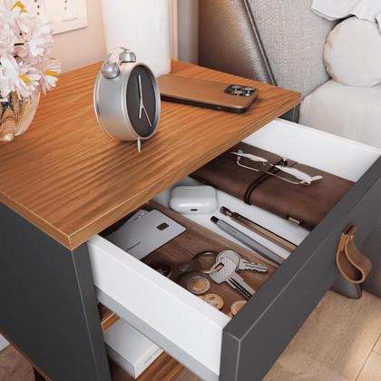 Imagem de Mesa de Cabeceira Mesinha Para Quarto 1 Gaveta Puxador em Couro Ravenna