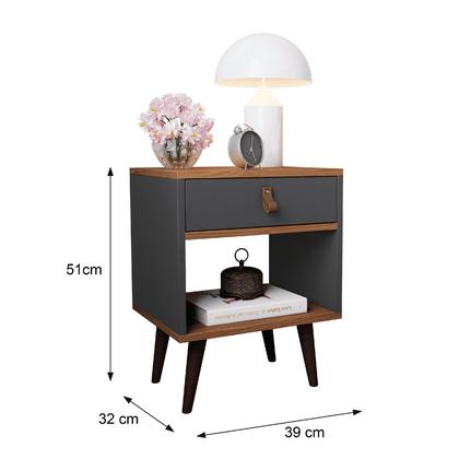 Imagem de Mesa de Cabeceira Mesinha Para Quarto 1 Gaveta Puxador em Couro Ravenna