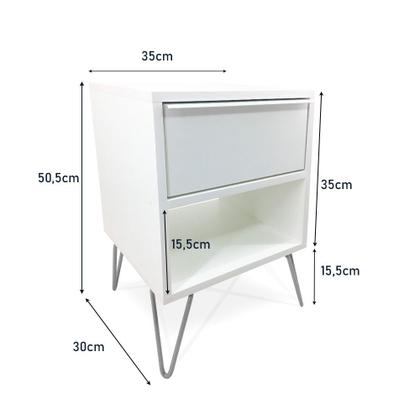 Imagem de Mesa De Cabeceira Milão Nicho Quarto Mdf Branco Prata