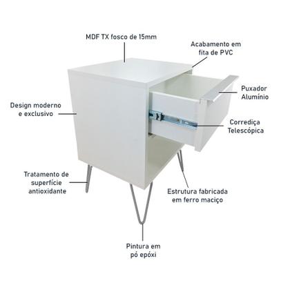 Imagem de Mesa De Cabeceira Milão Nicho Quarto Mdf Branco Prata