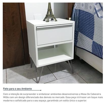 Imagem de Mesa De Cabeceira Milão Nicho Quarto Mdf Branco Prata