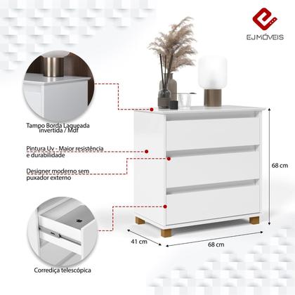 Imagem de Mesa De Cabeceira Mini Cômoda  3 Gavetas Para Quarto