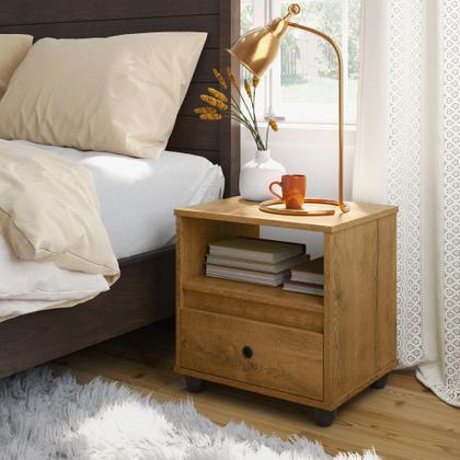 Imagem de Mesa de Cabeceira Mini Cômoda Mesinha Lateral Cama Quarto Nicho Decoração 1 Gavetas Box Freijó