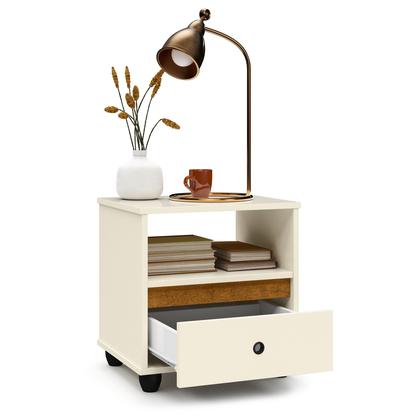Imagem de Mesa de Cabeceira Mini Cômoda Mesinha Lateral Cama Quarto Nicho Decoração 1 Gavetas Box Offwhite/Freijó