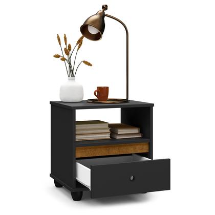 Imagem de Mesa de Cabeceira Mini Cômoda Mesinha Lateral Cama Quarto Nicho Decoração 1 Gavetas Box Preto