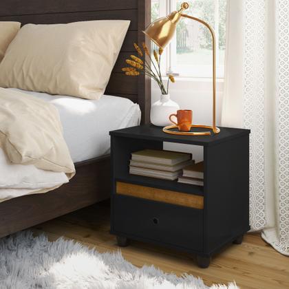 Imagem de Mesa de Cabeceira Mini Cômoda Mesinha Lateral Cama Quarto Nicho Decoração 1 Gavetas Box Preto