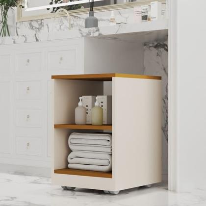 Imagem de Mesa de Cabeceira Mini Cômoda Mesinha Lateral Cama Quarto Nicho Decoração Decore Offwhite/Nature