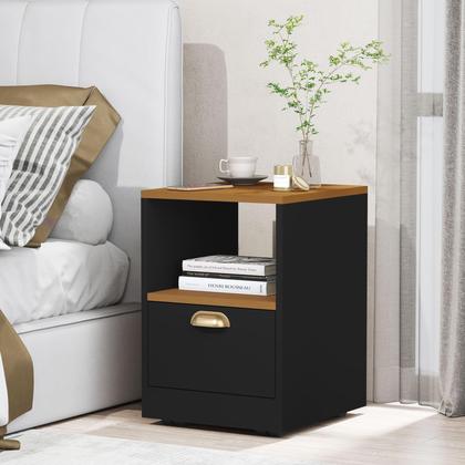 Imagem de Mesa de Cabeceira Mini Cômoda Mesinha Lateral Cama Quarto Nicho Decoração Set Preto/Nature