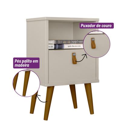 Imagem de Mesa De Cabeceira Moderna 1 Gaveta C/ Corrediça Telescópica 4 Pés Búzios