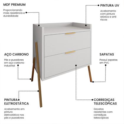 Imagem de Mesa de Cabeceira Moderna com 2 Gavetas Asher 45cm - Branco