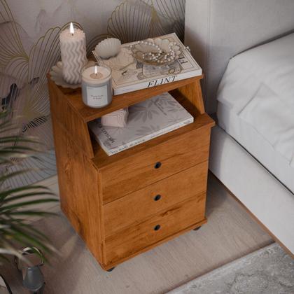 Imagem de Mesa de Cabeceira Moderna Luxo 3 Gavetas Pés Fixo Decoração Quarto