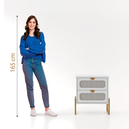 Imagem de Mesa de Cabeceira Moderna Titanium com Fino Acabamento 45cm - Branco / Dourado