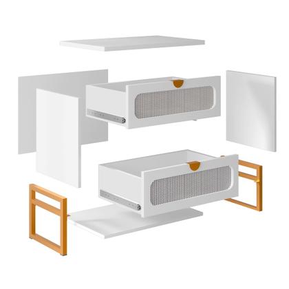 Imagem de Mesa de Cabeceira Moderna Titanium com Fino Acabamento 45cm - Branco / Dourado