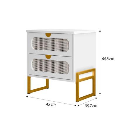 Imagem de Mesa de Cabeceira Moderna Titanium com Fino Acabamento 45cm - Branco / Dourado