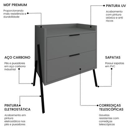 Imagem de Mesa de Cabeceira Moderno com 2 Gavetas Asher 45cm - Cinza