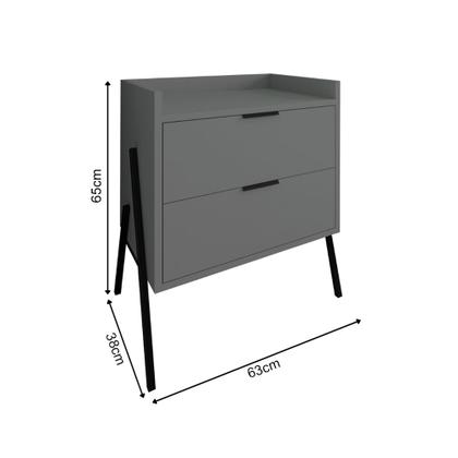 Imagem de Mesa de Cabeceira Moderno com 2 Gavetas Asher 63cm - Cinza