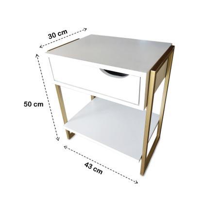 Imagem de Mesa de Cabeceira Mordomo Lateral Cama Com 1 Gaveta Branco / Dourado