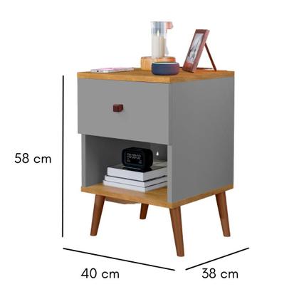 Imagem de Mesa De Cabeceira Mudo Box Quarto Cama Naty Cinza Nature