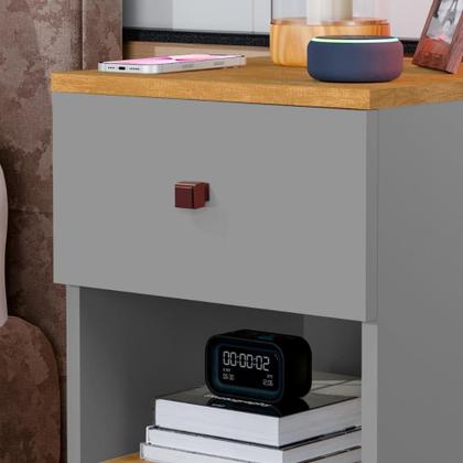 Imagem de Mesa De Cabeceira Mudo Box Quarto Cama Naty Cinza Nature