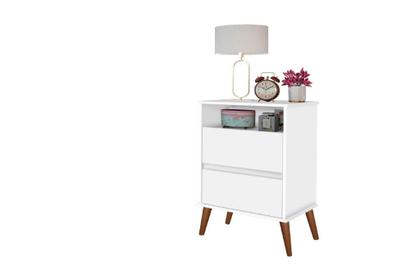 Imagem de Mesa de Cabeceira ON Estilo Retrô 2 Gavetas Cor Branco