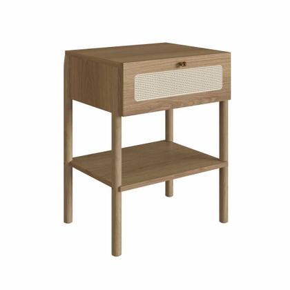 Imagem de Mesa de Cabeceira Pandora 1 Gaveta Palhinha Pé Madeira Boho Móvel na Caixa