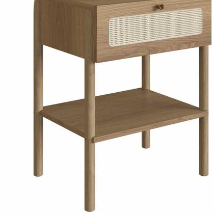 Imagem de Mesa de Cabeceira Pandora 1 Gaveta Palhinha Pé Madeira Boho Móvel na Caixa