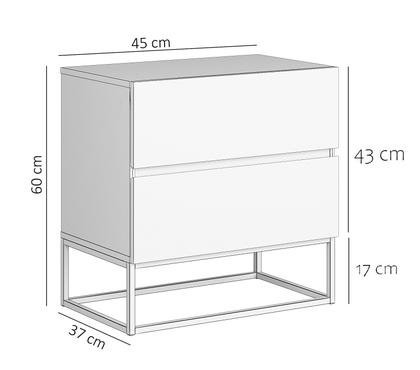 Imagem de Mesa De Cabeceira Para Quarto 2 Gavetas Cinza Fosco Design Moderno Estilo Industrial Com Pés De Ferro Preto Cama Casal