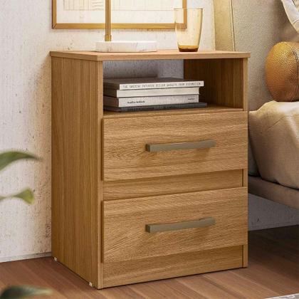 Imagem de Mesa De Cabeceira Para Quarto 2 Gavetas Kit 2 Ares M07 Freijó - Mpozenato