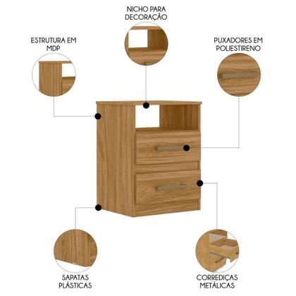 Imagem de Mesa De Cabeceira Para Quarto 2 Gavetas Kit 2 Ares M07 Freijó - Mpozenato