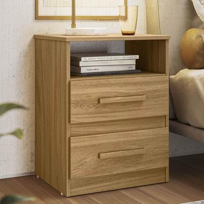 Imagem de Mesa de Cabeceira Para Quarto 2 Gavetas Kit 2 Ares M07 freijó - Mpozenato