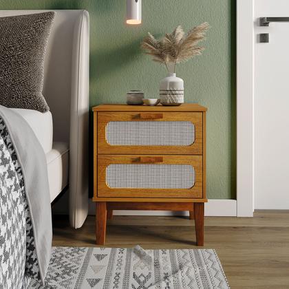 Imagem de mesa de cabeceira para quarto cama casal estilo vintage Santorini 45cm com 2 gavetas modernas