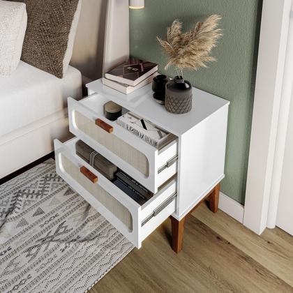 Imagem de mesa de cabeceira para quarto cama casal estilo vintage Santorini 60cm com 2 gavetas modernas