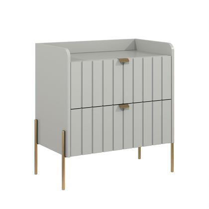 Imagem de mesa de cabeceira para quarto com 2 gavetas Moriah 60cm MDF Com Pés e Puxadores em Metal Dourado