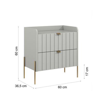 Imagem de mesa de cabeceira para quarto com 2 gavetas Moriah 60cm MDF Com Pés e Puxadores em Metal Dourado