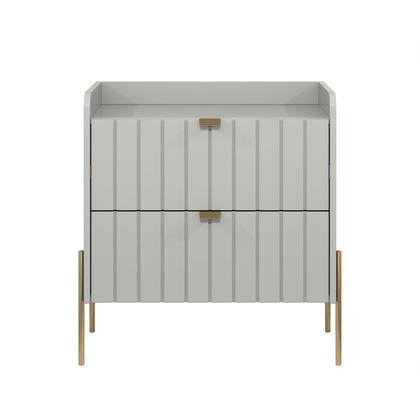 Imagem de mesa de cabeceira para quarto com 2 gavetas Moriah 60cm MDF Com Pés e Puxadores em Metal Dourado