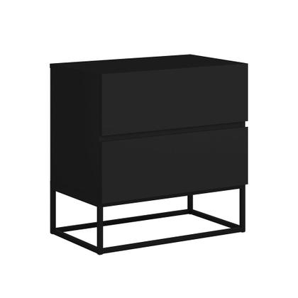 Imagem de mesa de cabeceira para quarto com 2 gavetas pé de ferro preto decoração luxuosa moderna puxador estiloso