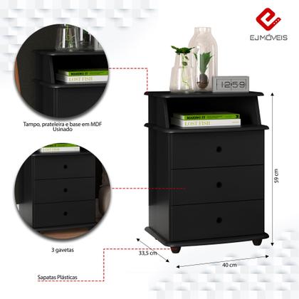 Imagem de Mesa de Cabeceira para quarto com 3 gavetas e Nicho Luxo New I - Várias Cores