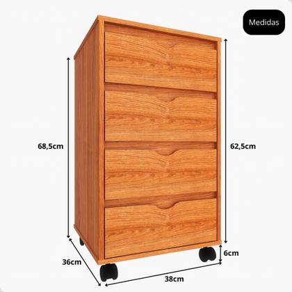 Imagem de Mesa de Cabeceira para quarto de casal ou solteiro com pés rodízios e 4 gavetas - Nature