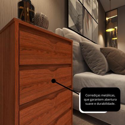 Imagem de Mesa de Cabeceira para quarto de casal ou solteiro com pés rodízios e 4 gavetas - Nature