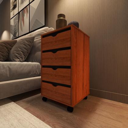 Imagem de Mesa de Cabeceira para quarto de casal ou solteiro com pés rodízios e 4 gavetas - Nature