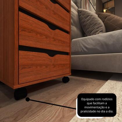 Imagem de Mesa de Cabeceira para quarto de casal ou solteiro com pés rodízios e 4 gavetas - Nature