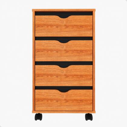 Imagem de Mesa de Cabeceira para quarto de casal ou solteiro com pés rodízios e 4 gavetas - Nature