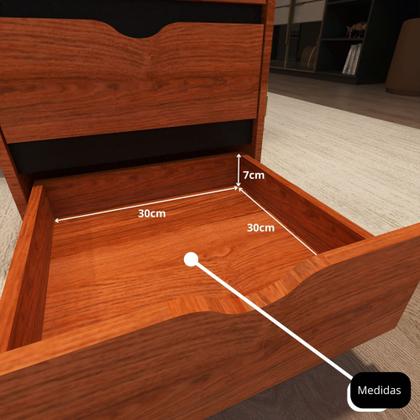 Imagem de Mesa de Cabeceira para quarto de casal ou solteiro com pés rodízios e 4 gavetas - Nature