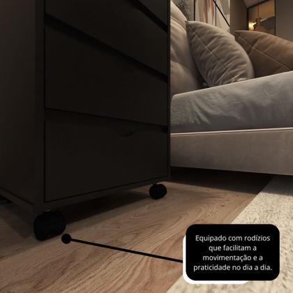 Imagem de Mesa de Cabeceira para quarto de casal ou solteiro com pés rodízios e 4 gavetas - Preto