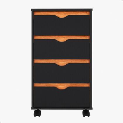 Imagem de Mesa de Cabeceira para quarto de casal ou solteiro com pés rodízios e 4 gavetas - Preto